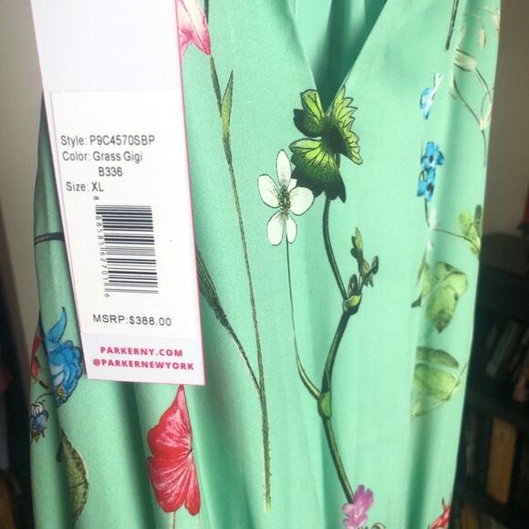Parker Gigi Dress XL NWT $388 | Green Floral Keyhole Midi Garden Party Summer - Picture 7 of 8